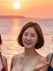 AI 생성 성인 한국인 여성의 샴페인 비키니 제주 해변 콘셉트 이미지
