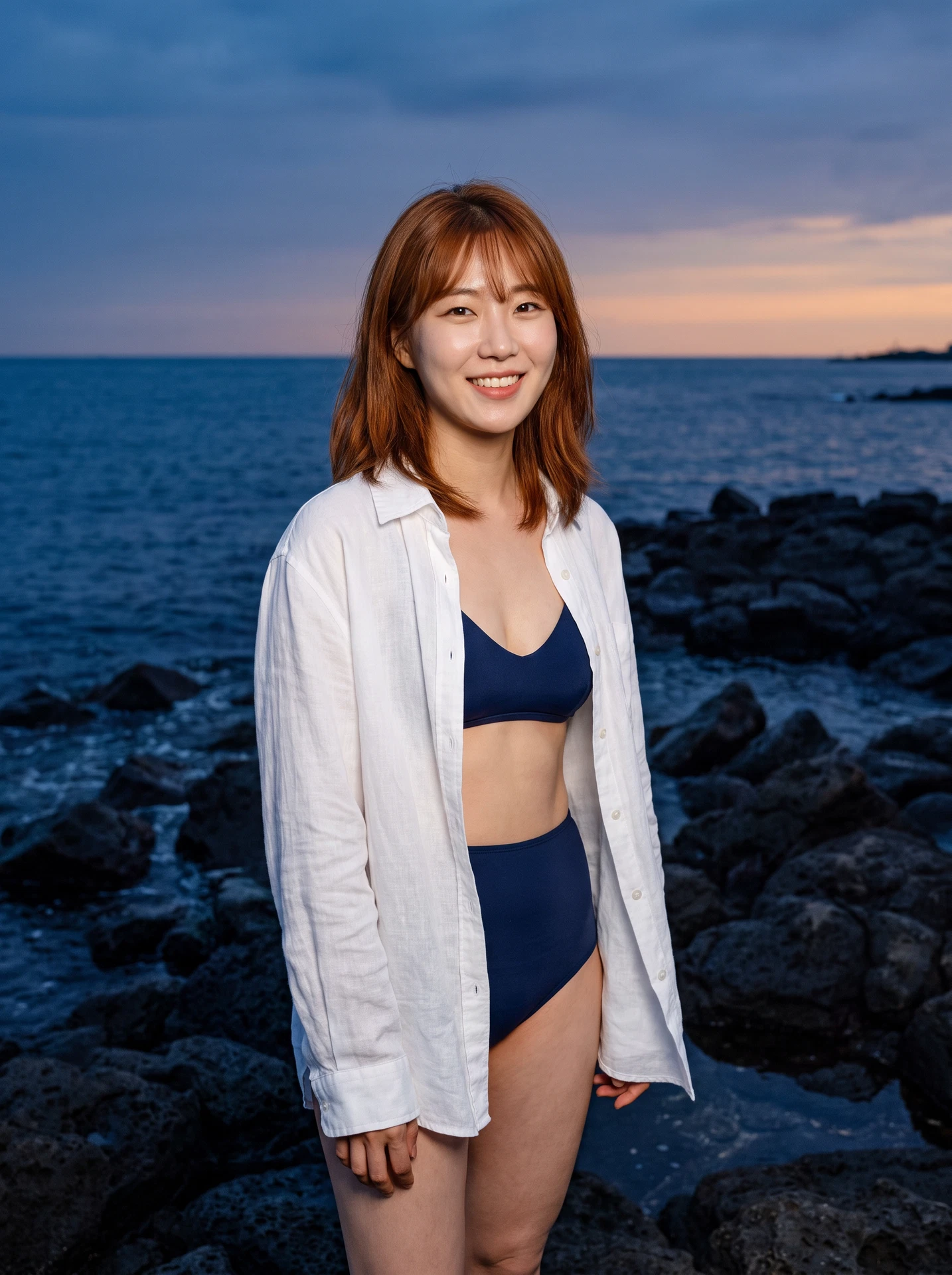 AI 생성 성인 한국인 여성의 미드나잇 비키니 제주 해변 콘셉트 이미지